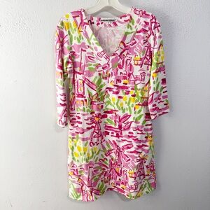 Colorful Long Sleeve Dress with Pink and Green Pattern small
